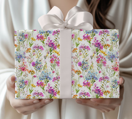 PetalCascade – Vibrant Wild Bloom Watercolor Wrapping Paper