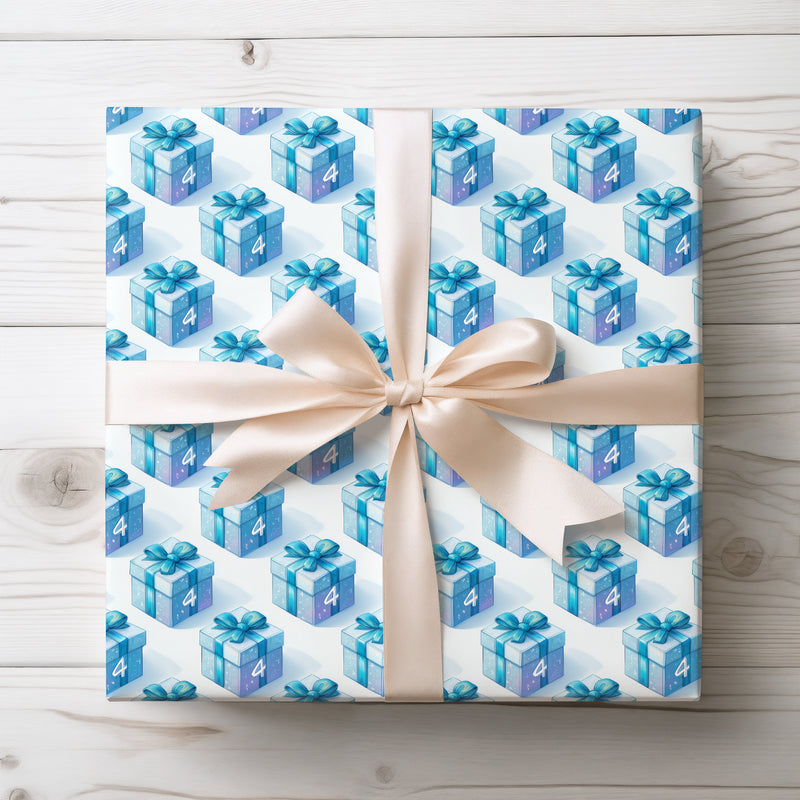 Frosted Gleam – Blue Number 4 Birthday Gift Wrapping Paper
