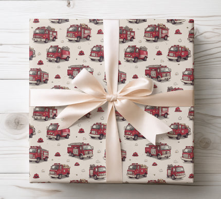 Give a nostalgic touch with FireFleet, a vintage red fire truck wrapping paper. Perfect for car lovers, birthday celebrations, and retro-themed gifting. 