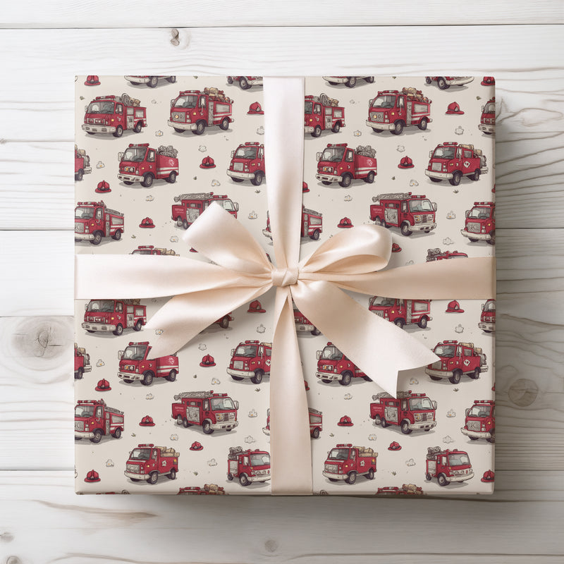 FireFleet – Vintage Red Fire Truck Pattern Wrapping Paper