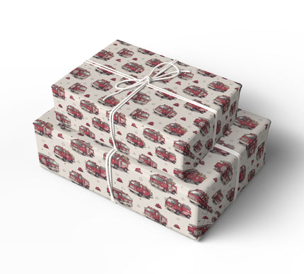 FireFleet – Vintage Red Fire Truck Pattern Wrapping Paper