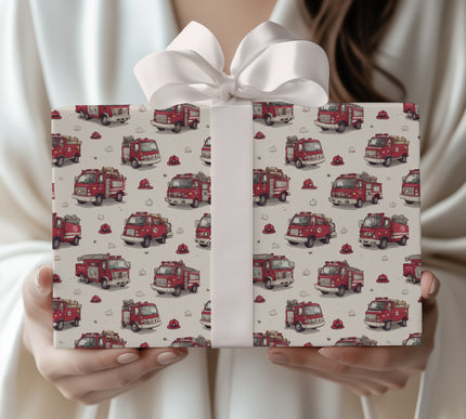 FireFleet – Vintage Red Fire Truck Pattern Wrapping Paper