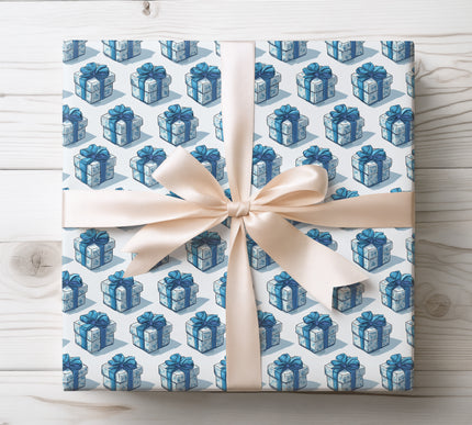 Brighten birthdays with Frosted Blue, a star-patterned blue wrapping paper with ribbon accents. Ideal for children’s parties, festive celebrations, and cheerful gift presentations. 