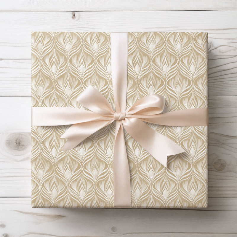Feathered Frost – White Winter Feather Motif Kraft Wrapping Paper