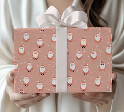 SnowyClaus – Santa Claus with Falling Snow on Blush Pink Wrapping Paper