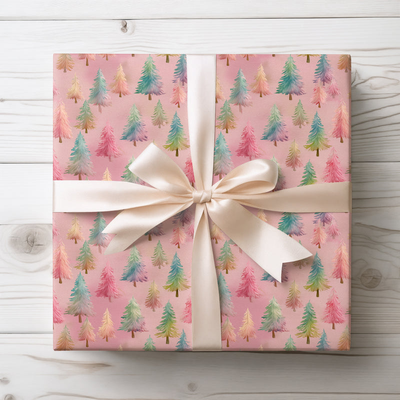 PastelWhisper – Multicolor Pastel Pink Christmas Tree Wrapping Paper