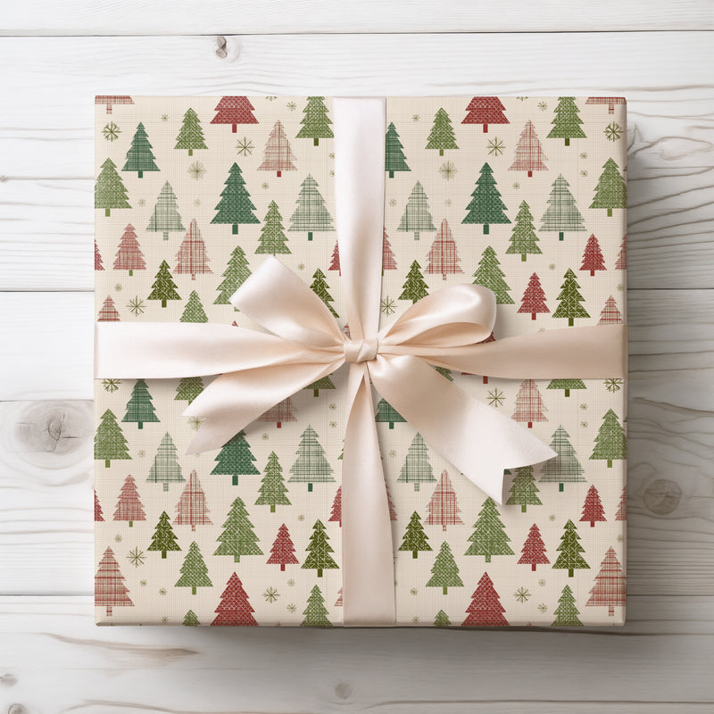 PlaidPine – Red and Green Checkered Christmas Tree Wrapping Paper