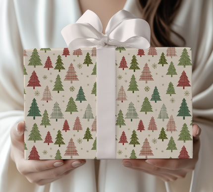 PlaidPine – Red and Green Checkered Christmas Tree Wrapping Paper