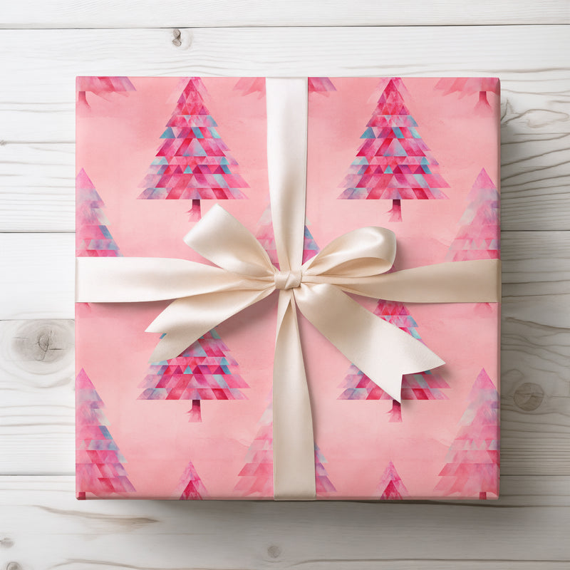 Rosavelle – Pink Watercolor Geometric Christmas Tree Wrapping Paper