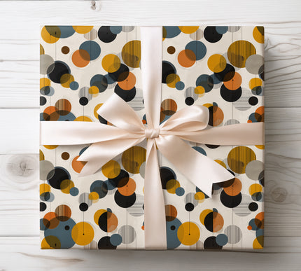 Add a touch of nostalgia with Retro Circles, a mid-century modern wrapping paper featuring bold geometric patterns. Perfect for birthdays, retro parties, or stylish holiday gifting. Premium-quality wrap with matte or glossy finishes for a chic presentation. 