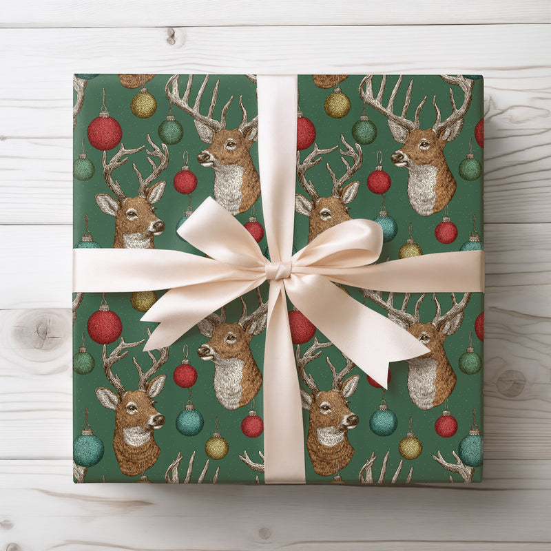 Antlerwish – Vintage Deer & Christmas Ornament Wrapping Paper