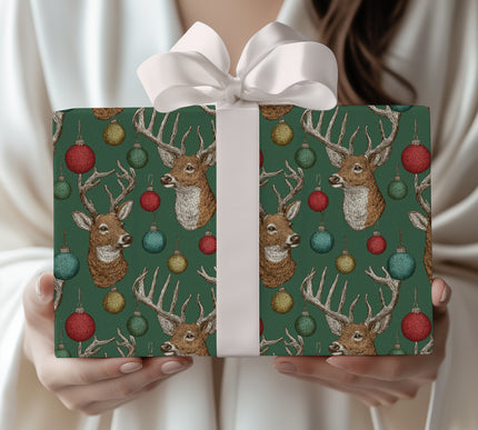 Antlerwish – Vintage Deer & Christmas Ornament Wrapping Paper