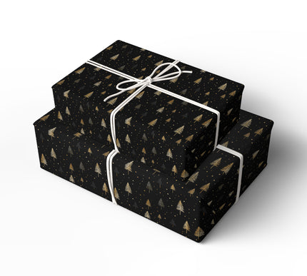 NoirPine – Minimal Gold & Black Christmas Tree Wrapping Paper