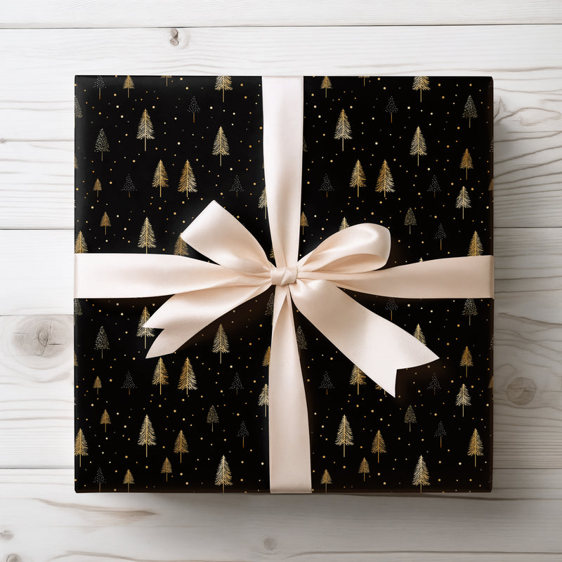 NoirPine – Minimal Gold & Black Christmas Tree Wrapping Paper