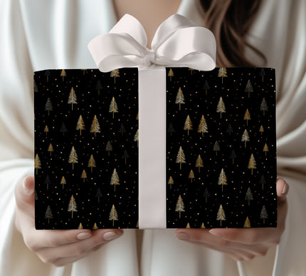 NoirPine – Minimal Gold & Black Christmas Tree Wrapping Paper