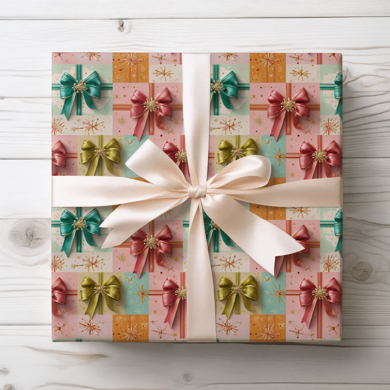 RibbonGala – Mid-Century Pastel Bow Holiday Wrapping Paper