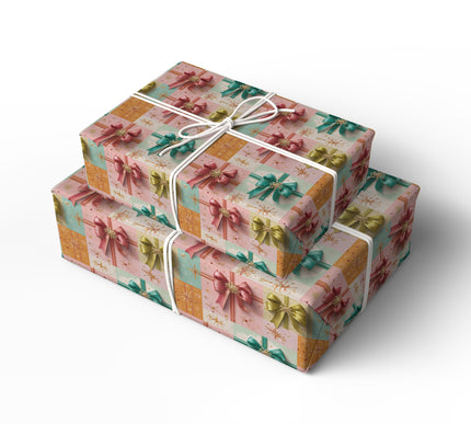 RibbonGala – Mid-Century Pastel Bow Holiday Wrapping Paper