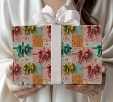 RibbonGala – Mid-Century Pastel Bow Holiday Wrapping Paper