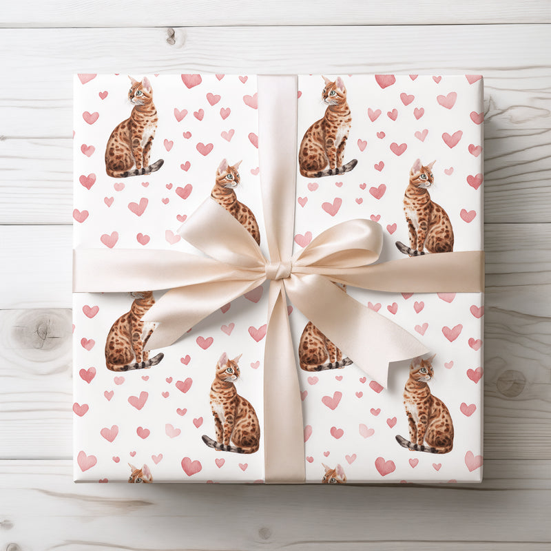 Amberheart Bengal – Elegant Watercolor Bengal Cat Love Pattern wrapping paper