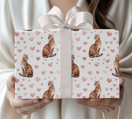 Amberheart Bengal – Elegant Watercolor Bengal Cat Love Pattern wrapping paper