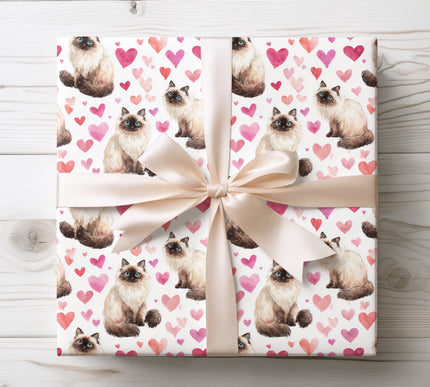 Watercolor Birman Cat with Vibrant Heart Wrapping paper 