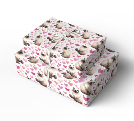 Bluegaze Affection – Watercolor Birman Cat with Vibrant Heart Wrapping paper
