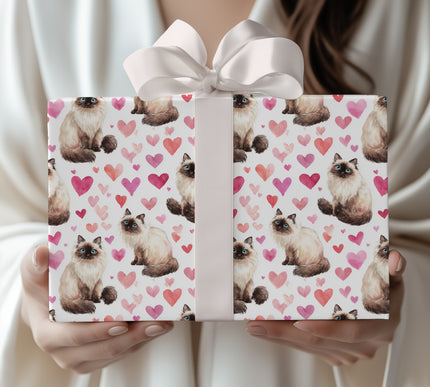 Bluegaze Affection – Watercolor Birman Cat with Vibrant Heart Wrapping paper