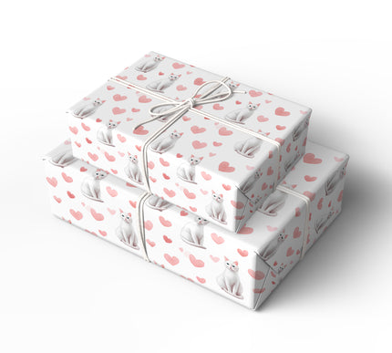 Blushwhisk Love – White Cat Hearts wrapping paper