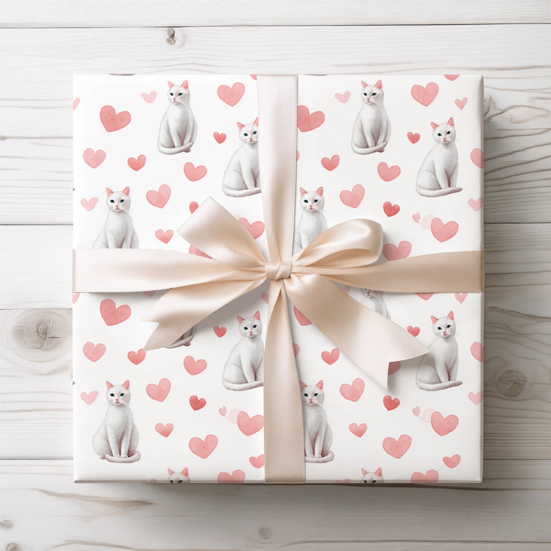 Blushwhisk Love – White Cat Hearts wrapping paper