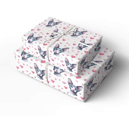 Bareheart Muse – Watercolor Sphynx Cat Valentine wrapping paper