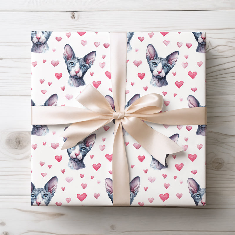 Bareheart Muse – Watercolor Sphynx Cat Valentine wrapping paper
