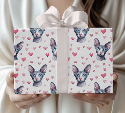 Bareheart Muse – Watercolor Sphynx Cat Valentine wrapping paper