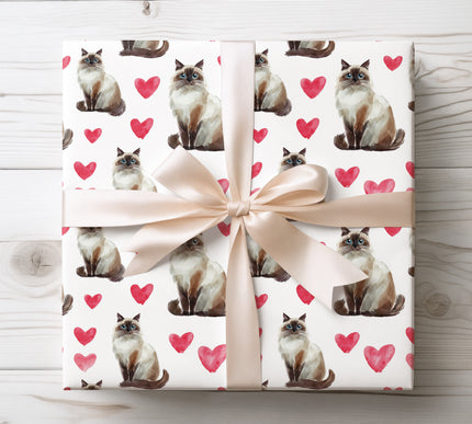 Birman Cat Heart Wrapping Paper – Romantic Watercolor Gift Wrap 