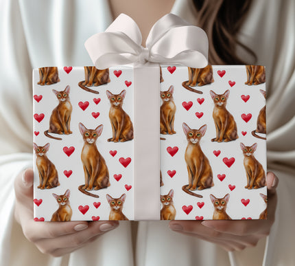 Crimsonwhisk Charm – Romantic Watercolor Cat with Hearts Wrapping Paper