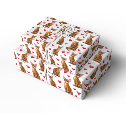 Crimsonwhisk Charm – Romantic Watercolor Cat with Hearts Wrapping Paper