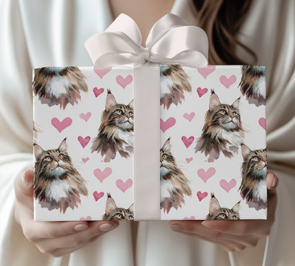 Heartgaze Royals – maine coon cat heart wrapping paper