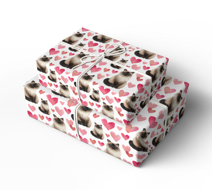 Heartveil Birman – Watercolor Birman Cat with Pink Hearts wrapping paper