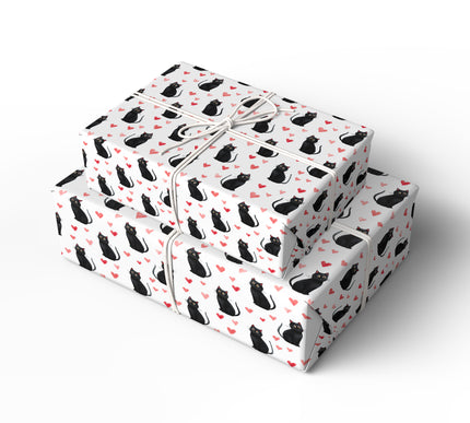 Heartwhisk Glow – Cute Black Cat with Red Hearts wrapping paper