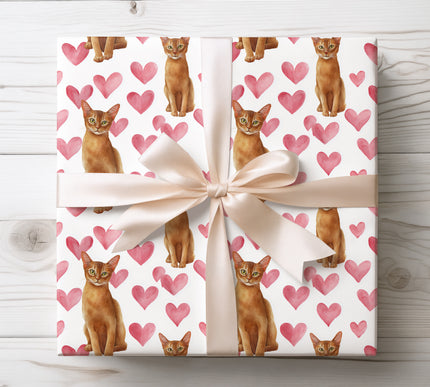 Elegant Watercolor Abyssinian Cat Heart Wrapping Paper 