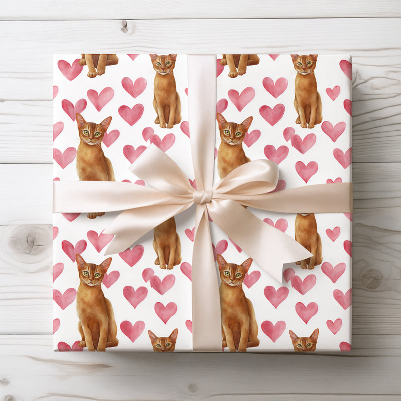 Rosefur Grace – Elegant Watercolor Abyssinian Cat Heart Wrapping Paper