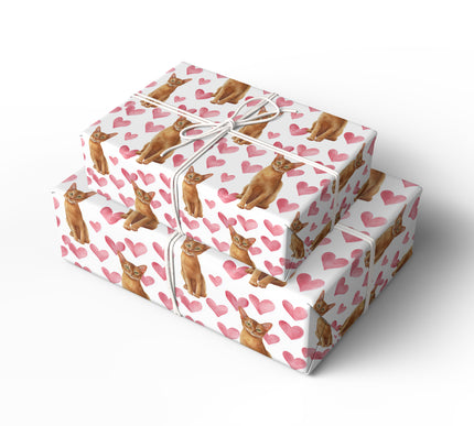 Rosefur Grace – Elegant Watercolor Abyssinian Cat Heart Wrapping Paper