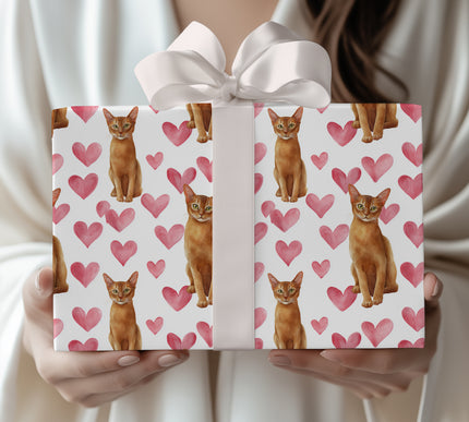 Rosefur Grace – Elegant Watercolor Abyssinian Cat Heart Wrapping Paper