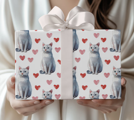 Silvershine Paws – Watercolor American Shorthair Cat with Hearts wrapping paper