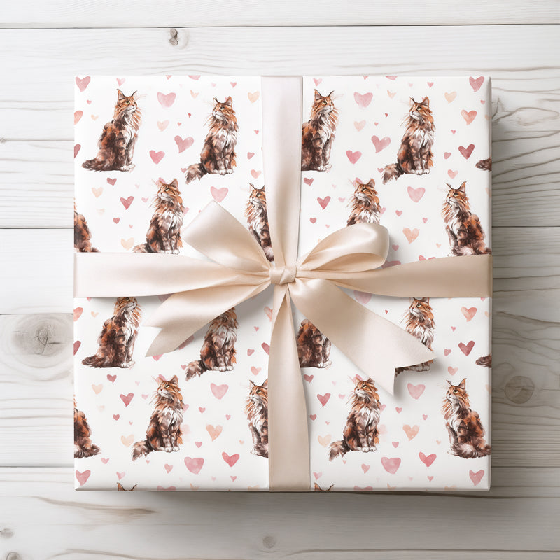 Valenfur Grace – romantic maine coon wrapping paper