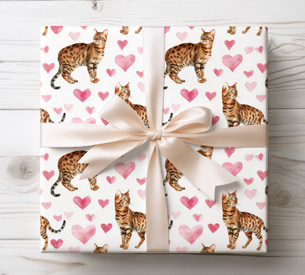 Watercolor Cat Valentine Wrapping Paper, Romantic Cat Hearts Gift Wrap for Cat Lovers wrapping paper 
