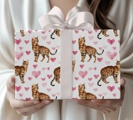 Velour Whiskers – Romantic Watercolor Cat with Hearts wrapping paper