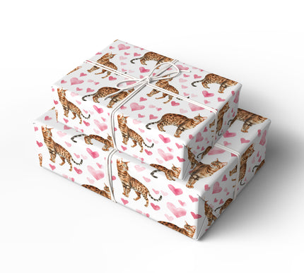 Velour Whiskers – Romantic Watercolor Cat with Hearts wrapping paper