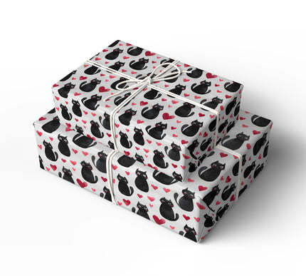 Velvetpurr Love – Minimal Black Cat Heart Pattern wrapping paper