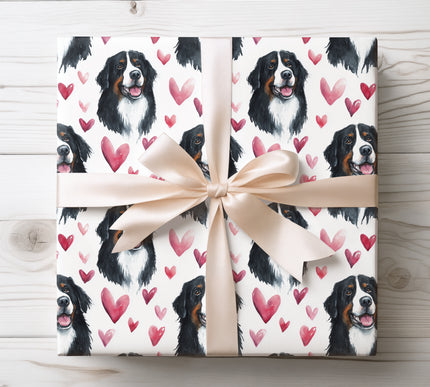 Bernese Mountain Dog with Red Hearts wrapping paper 