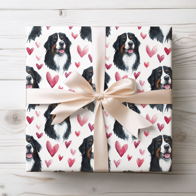 Bernluck Heart – Bernese Mountain Dog with Red Hearts wrapping paper
